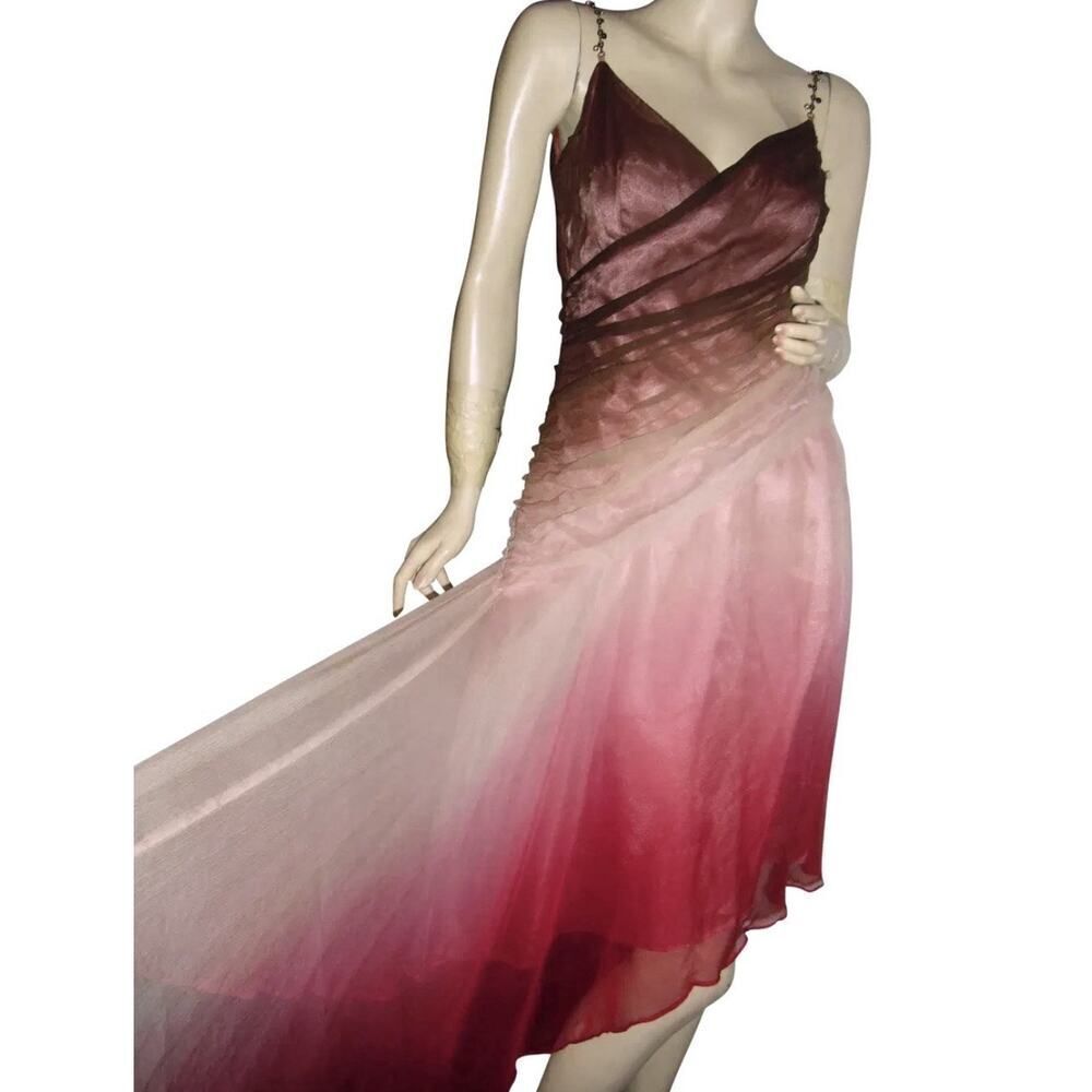 Vintage Y2K 100% Silk Ombre Fairy Dress Chain Strap Asym Midi 8 - Picture 2 of 16